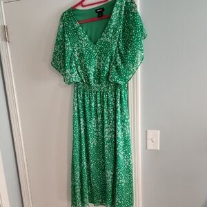 SHEIN Green Sequin Midi Dress with Flutter Sleeves